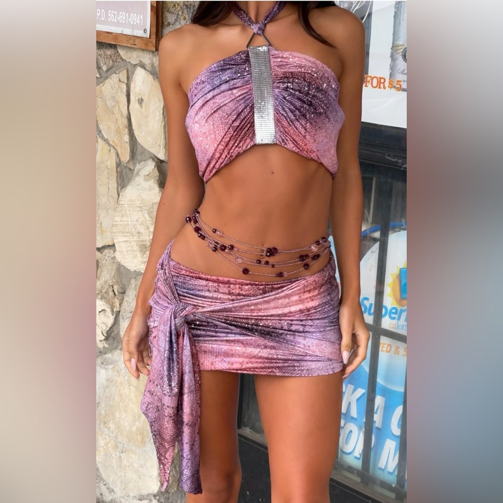 OUTCAST LOIU TOP& SKIRT MAUVE SERINA SET XS SPL - Picture 6 of 6